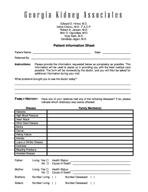 Georgia Kidney Associates Patient Information Sheet