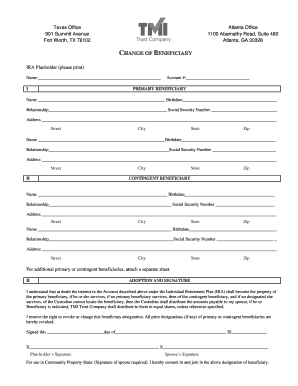 IRA Change of Beneficiary Form