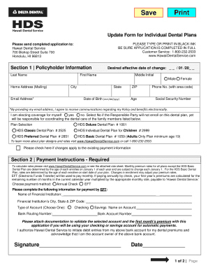 Hawaii Dental Plan Update Form