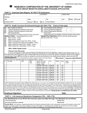 RCUH Group Benefits Enrollment/Change Application
