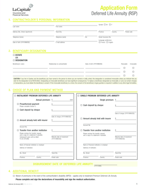 Deferred Life Annuity Application Form