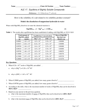 Solubility chart pdf - ALE 17 Equilibria of Slightly Soluble Compounds - instruction greenriver