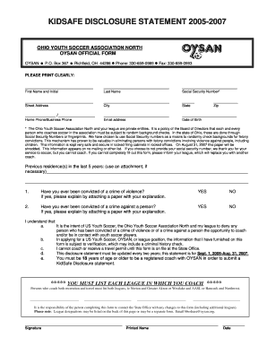 Ohio Youth Soccer Association North KidSafe Disclosure Statement