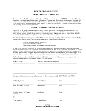 Junior Market Swine Quality Assurance Certificate