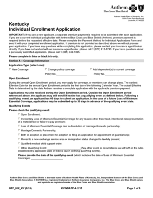 Kentucky Individual Health Insurance Enrollment Application