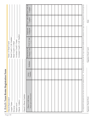 D.A.D. Team Roster Registration Form