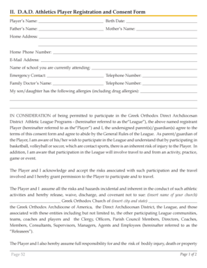 D.A.D. Athletics Player Registration and Consent Form