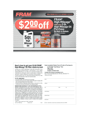 FRAM High Mileage Oil Filter Rebate Form