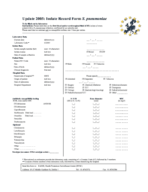 Isolate Record Form S. pneumoniae