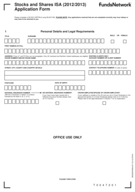 UK Stocks and Shares ISA Application Form