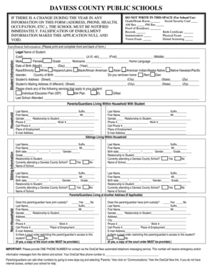 Daviess County Public Schools Student Enrollment Form