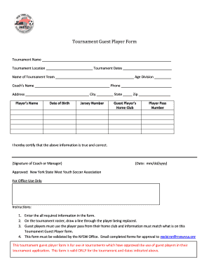 Tournament Guest Player Form