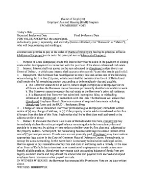 Employer Assisted Housing Promissory Note