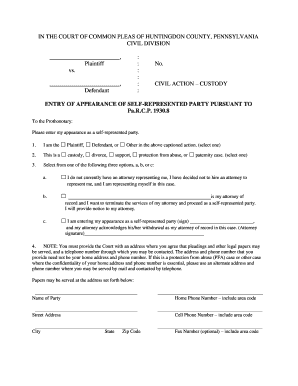 Entry of Appearance for Self-Represented Party