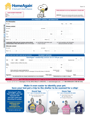 HomeAgain Pet Recovery Service Enrollment Form