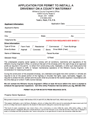 Aau membership cost - Waterway Driveway Permit Application - Williams County Engineer