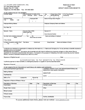 Group Vision Care Benefits Statement of Claim