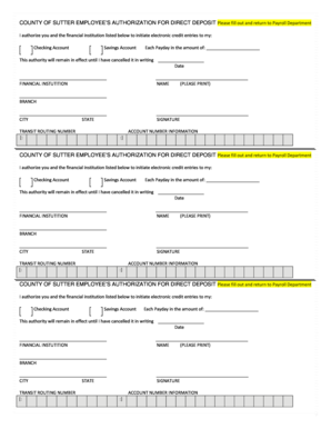 County of Sutter Employee's Authorization for Direct Deposit