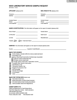 Seed Laboratory Service Sample Request Form