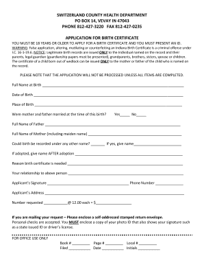 Indiana Birth Certificate Application