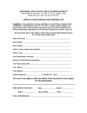 Indiana Death Certificate Application