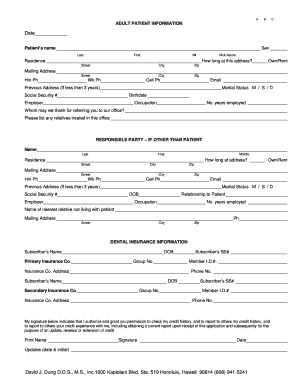 Adult Patient Information Form