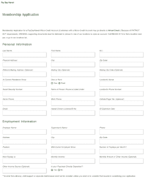 PayDay Hawaii Membership Application