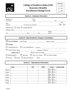College of Southern Idaho Medical Insurance Enrollment Form