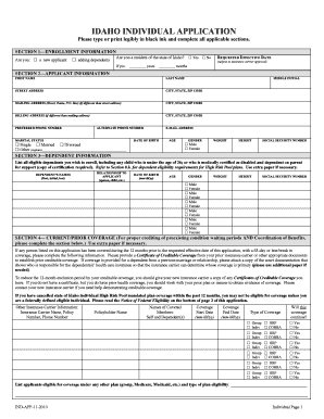 Idaho Individual Health Insurance Application