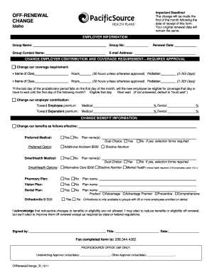 Idaho Employer Benefit Change Form