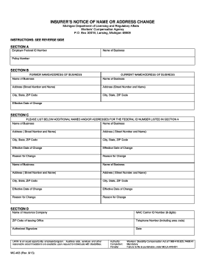 Michigan Insurer’s Notice of Name or Address Change