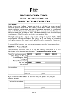 Flintshire County Council Data Protection Act Subject Access Request Form