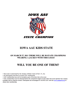 Iowa AAU Kids State Wrestling Entry Form