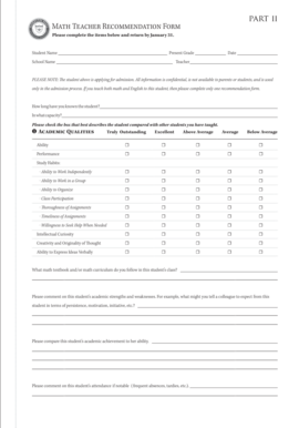 Math Teacher Recommendation Form