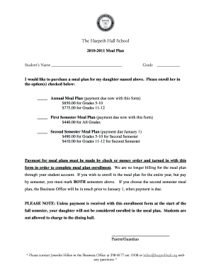 Meal Plan Form - Harpeth Hall School - harpethhall