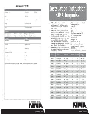 KIMA Turquoise Heating Cable Warranty Certificate