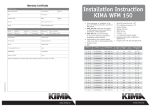 Warranty Certificate for KIMA WFM 150 Floor Heating