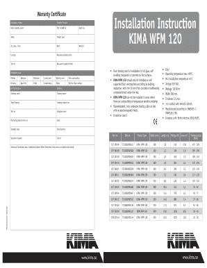 KIMA WFM 120 Warranty Certificate