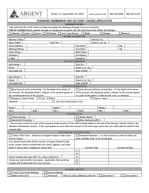 Standard Membership and Account Change Application