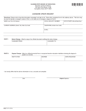 Illinois Educator Licensure Update Request