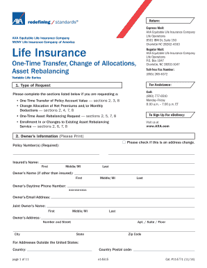 AXA Equitable Life Insurance Policy Transfer Form
