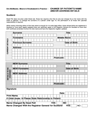 Change of Patient Name and Address Form