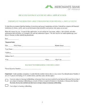 Health Savings Account Application