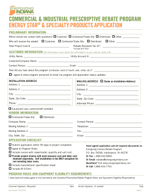 Commercial Industrial Prescriptive Rebate Program Application