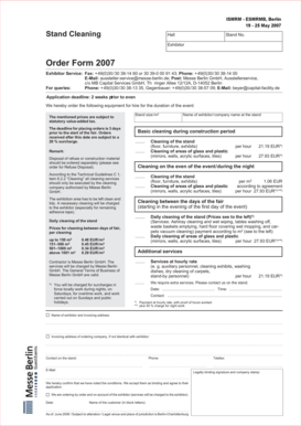 Exhibitor Stand Cleaning Order Form