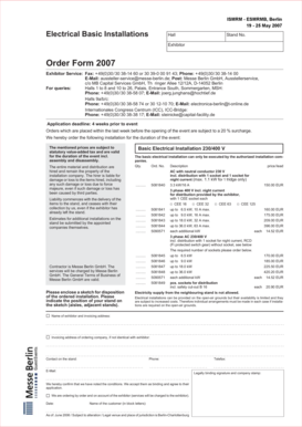 Aussteller Elektroinstallation Bestellformular