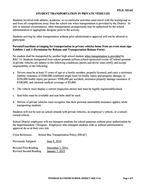 Student Transportation in Private Vehicles Policy