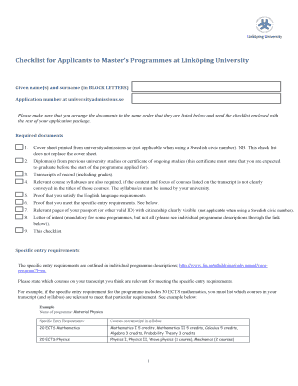 Master’s Programme Application Checklist