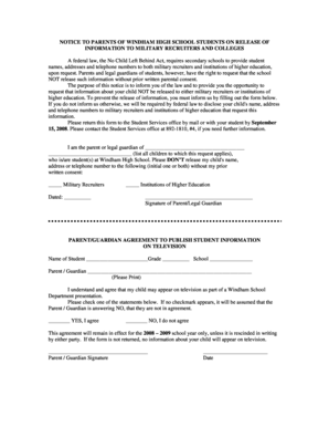 Notice to Parents on Military Recruiter Information Release