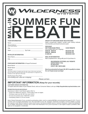 Wilderness Systems Kayak Mail-In Rebate Form